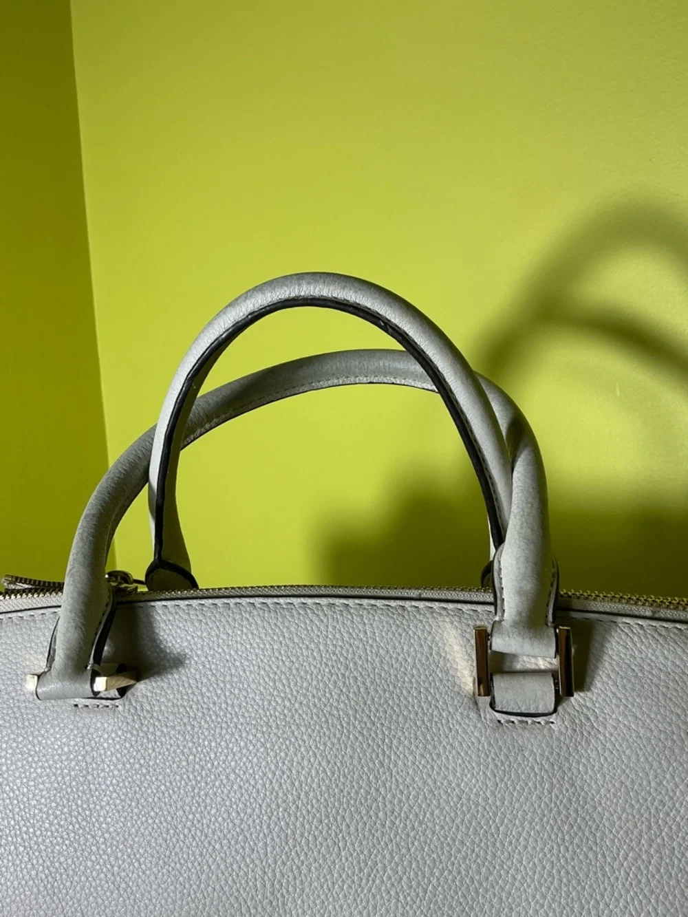 Michael Kors White Leather Satchel with Gold MK Medallion